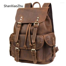 Backpack Luxury Genuine Leather Vintage Top Grade Fashion Bag Pack Travel Men Male Day Crazy Horse