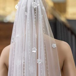 Wedding Hair Jewelry V193 Bridal Veil Pearls Beaded Wedding Veil 3D Flowers Long Cathedral Soft Bridal Illusion with Comb Elegant Bride Accessories