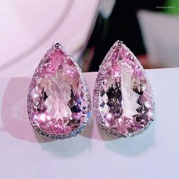 Stud Earrings Huitan Cute Water Drop Shaped Pink CZ For Women Luxury Engagement Wedding Lady's Accessories Statement Jewellery