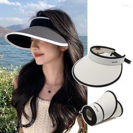 Wide Brim Hats Collapsible Sun Protection Hat Female Outdoor Beach Travelling Foldable Visor UV-proof Empty Top Caps For Women