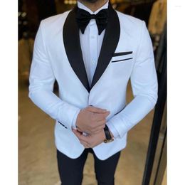 Men's Suits Elegant One Button Slim Fit Men White Blazer Vest Black Pants Shawl Lapel 3 Piece Formal Wedding Outfits Tailor Full Set