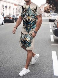 Men's Tracksuits Summer New Mens Suit Fashionable Strt Casual Mens Short Slve T-Shirt Outdoor Daily Comfort Breathable Shorts Animal Print Y240508