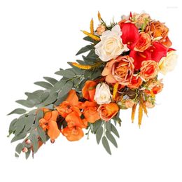 Decorative Flowers Exquisite Waterdrop Design Autumn Orange Flower Handheld Artificial Bouquet For Home Decoration And Events 667A