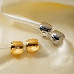 Backs Earrings Golden Steel Color Stainless Simple Smooth Wide Ear Clip Piercing-free Cuff Waterproof Jewelry For Women