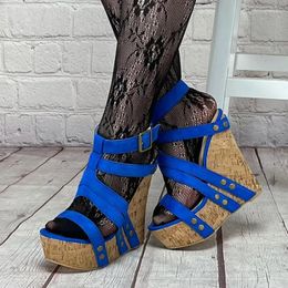 Sandals 2024 Handmade Women Platform Hollow Out Wedges Heels Peep Toe Gorgeous Blue White Pink Casual Shoes US Size 5-20