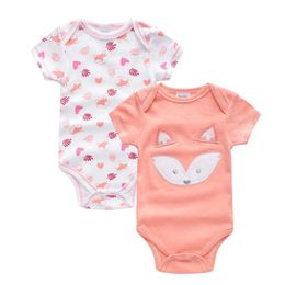 Rompers Kavkas 2PCS/Lot Spring baby clothing pink fox print cotton jumpsuit childrens clothing tight fitting suitL2405