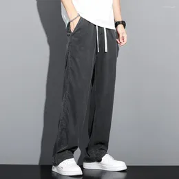 Men's Jeans Summer Soft Lyocell Fabric Drawstring Elastic Waist Korea Casual Trousers Thin Loose Straight Pants Plus Size