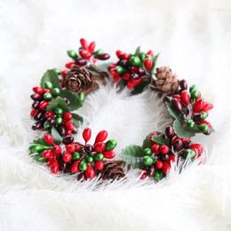 Decorative Flowers Christmas Candle Garland Simulated Berry Pine Xmas Wreath Holder Ring For Wedding Party Living Room Dining Table