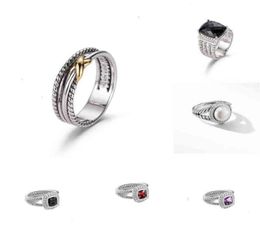 Rings Dy Twisted Two-color Ring Women Fashion Platinum Plated Black Thai Silver Hot Selling Jewelry8877850