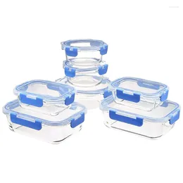 Storage Bottles Glass Food Container With BPA-Free Locking Lid - Set Of 14 Pieces Clear Blue Silicone Ring