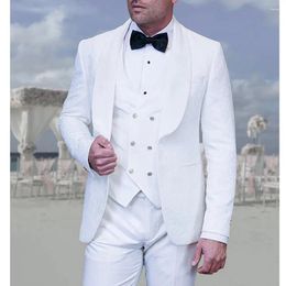 Men's Suits Bespoke White Jacquard Fabric Shawl Lapel Single Breasted Men Regular Length Balzer Slim Fit 3 Piece Jacket Pants Vest Set