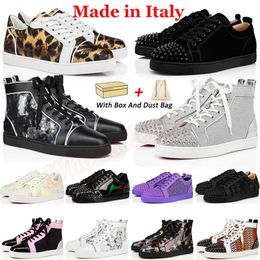 Low Top Sneakers Red Bottoms Made In Italy Casual Shoes Women Mens Designer Loafers Junior Spikes Flat Suede Leather Rubber Sole Vintage Platform Trainers B 2c