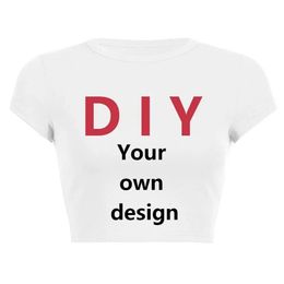 Diy Your Own Design Print Pattern Customize Summer Short Sleeve O Neck Solid Color Cropped Navel Women Crop Tops Fashion T-Shirt 240513