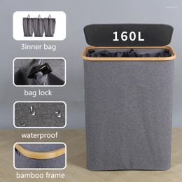 Laundry Bags 160L Extra Large Hamper With Lid Foldable Basket 3 Section Removable Dirty Clothes