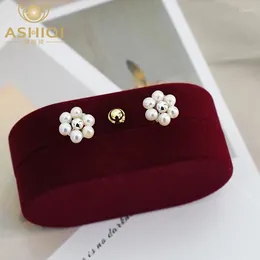 Stud Earrings ASHIQI Natural Freshwater Pearl 925 Sterling Silver Small Flower Fashion Personality Jewelry For Women