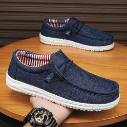 Mens Breathable Casual Canvas Slip Shoes Comfort Slip-on Loafer Soft Penny Loafers for Men Lightweight Driving Boat Shoes 240510
