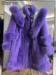 Women's Fur Autumn And Winter Warm Purple Furry Jackets For Women 2024 European Fashion Elegant Mid-Length Mink Faux Coat