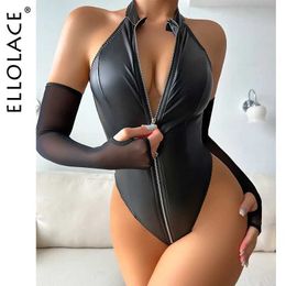 Sexy Set Ellolace Latex Womens Bodysuit With Sleeves Fantasy Rubber Zip Tops Sissy Night Club Baddie Outfit Silicone Female Q240511