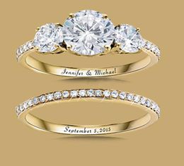Wedding Rings 2pcs Yellow Gold Colour For Women Luxury Clear Crystal Women039s Ring Set Female Engagement Jewellery Accessories4579594