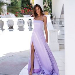 Simple Sliky Lilac Chiffon Long Prom Dresses with Split Vestidos Evening Dresses for Women Party Gowns 312b