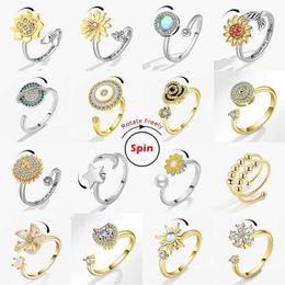 Wedding Rings Luxury Fashion Fidget Rotating Ring Women Anxiety Multi Crystal Butterfly Finger Anti Stress Jewellery Q240511