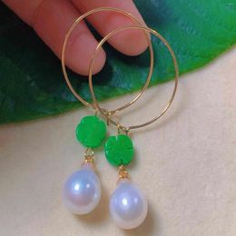 Dangle Earrings Fashion White Round Pearl Green Jade Sculpture Gold Minimalist Crystal Diamond Handmade Gemstone Silver Ear Cuff Hoop
