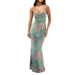 Casual Dresses Hirigin Women Flowers Print Long Dress Bodycon Spaghetti Strap Floral Maxi Sexy Strappy Tie Up Slip Cocktail Party