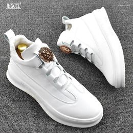 Casual Shoes Luxury White Leather Men Hip Hop Sneakers Flats Board Loafers Chaussure Homme P38