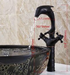 Kitchen Faucets Black Oil Rubbed Bronze Antique Brass Animal Dolphin Style Wet Bar Bathroom Vessel Sink Faucet Swivel Spout Mixer Tap Single