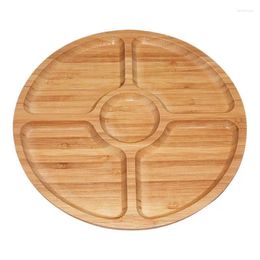 Plates Wooden Divided Serving Trays Tray With 5 Dining Grids Round For Party Dishes Eco-Friendly