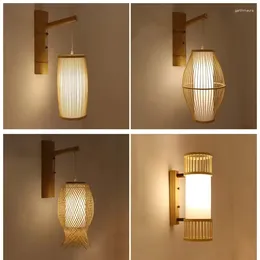 Wall Lamps Traditional Bamboo Lights Retro For Bedroom Corridor El Restaurant Decora Light Fixtures Hand-woven Luminaire