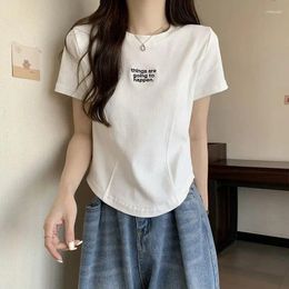 Women's T Shirts Letter Women Shirt Korean Style Crop Top Summer Short Sleeve Tees Tshirts Femme Irregular Ladies Fashion Clothing 2024