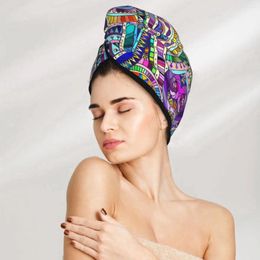 Towel Microfiber Girls Bathroom Drying Absorbent Hair Tribal Ethnic Geometric Pattern Magic Shower Cap Turban Head Wrap