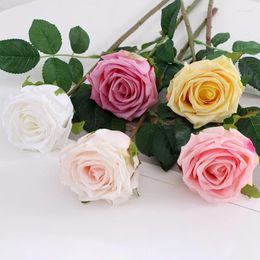 Decorative Flowers 5PCS Single Branch Real Touch Moisturizing Rose Artificial Decoration Home Bride Hand Hold Fake Wedding Articles