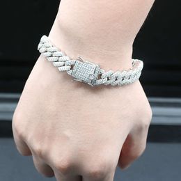 Cadermay Hip Hop Jewellery Sier 12Mm White Gold Plated Iced Out Bracelet Moissanite Prong Cuban Link Chain