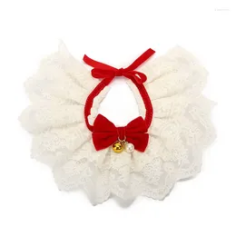 Dog Apparel 1PCS Lace Bowknot Pearl With Bell Neckerchief Pet Cats Kitten Puppy String Bib Necklace Necktie Neck Strap Scarf Accessories