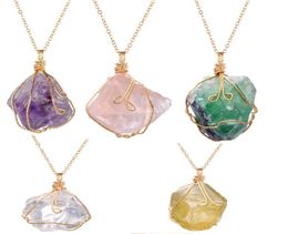 Natural Stone Healing Crystal Rock Quartz Pendant Necklace Birthstone Gold Plated Full Wrap Gemstone Necklace Jewelry6615652