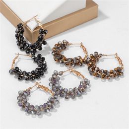 Dangle Earrings Dark Color Crystal Beads Flower Hoop Natural Stone Big Long Women Girl Handmade Jewelry