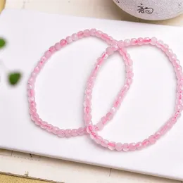 Link Bracelets 2PCS Natural Rose Quartz Faceted Cube Facet Bracelet Design Stretch Polychrome Handmade Beads Healing Women Jewellery Gift