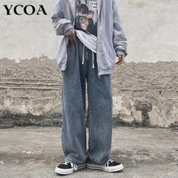 Women's Jeans Women Baggy Straight Trousers Y2k Vintage Blue Pants Drawstring Harajuku 2024 Korean Fashion Aesthetic Clothing