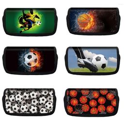 Cosmetic Bags Cool Flame Basketball / Football Pencil Box For Students Kids Cases Outdoor Sport School Stationary Storage Bag Gift