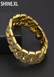 Iced Out Miami Cuban Link Bracelets For Men Jewellery 3D Gold Silver Colour Plated Mens 15mm Wide Mens 85inch Bracelet1487234