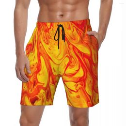 Men's Shorts Marble Fire Board Summer Abstract Print Hawaii Beach Short Pants Men Sports Surf Fast Dry Printed Trunks