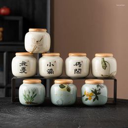 Storage Bottles Creative Cracked Ceramic Jar With Bamboo Wood Lid Portable Mini Tea Can Sealed Box Container Teaware