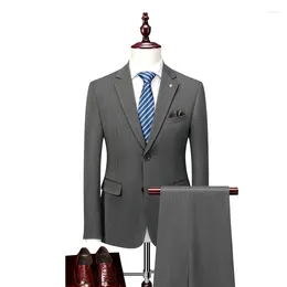 Men's Suits 2024 (Blazer Pants) Fashion Business Slim Solid Colour Light Mature Wind Work Casual Elegant Gentleman Suit S-5XL