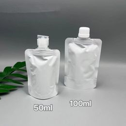 50ml 100ml Small Liquid Packaging Bags - Silvery White Pure Aluminum Foil Pouches with Suction Nozzle Drinks j22