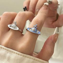 Designer Westwoods enamel drop oil blue white three-dimensional Saturn ring female personality niche design high-end open Nail