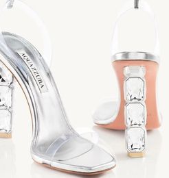 Summer Luxury Aura Women Sandals Shoes Crystal-encrusted Heels Wedding Dress Aquazzurs Sparkle Shiny Lady Gladiator Sandalias EU35-43 Original Box #0336