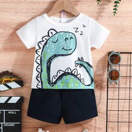 Clothing Sets Infant Clothing Set For Kid Boy 3-24 Months Cartoon Dinosaur Short Sleeve tshirt and Shorts Summer Outfit For Newborn Baby BoysL2405