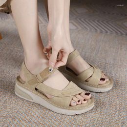 Sandals Summer Women Wedge Open Toe Vintage Anti-slip Leather Casual Female Platform Retro Beach Shoes